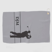 Monogramm Schwarz auf der grauen Silhouette Golfer Golfhandtuch (Horizontal)