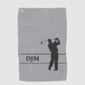 Monogramm Schwarz auf der grauen Silhouette Golfer Golfhandtuch (Vorderseite)