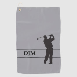 Monogramm Schwarz auf der grauen Silhouette Golfer Golfhandtuch