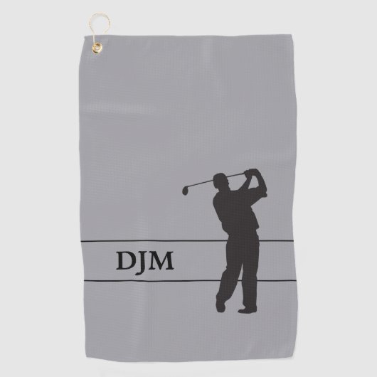 Monogramm Schwarz auf der grauen Silhouette Golfer Golfhandtuch (Vorderseite)