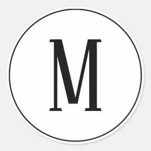 Monogramm Schwarz auf Weiß Rund Aufkleber