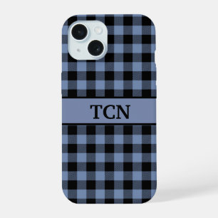 Monogramm Schwarz-Blau-Karo, Buffalo-Karo iPhone 15 Hülle