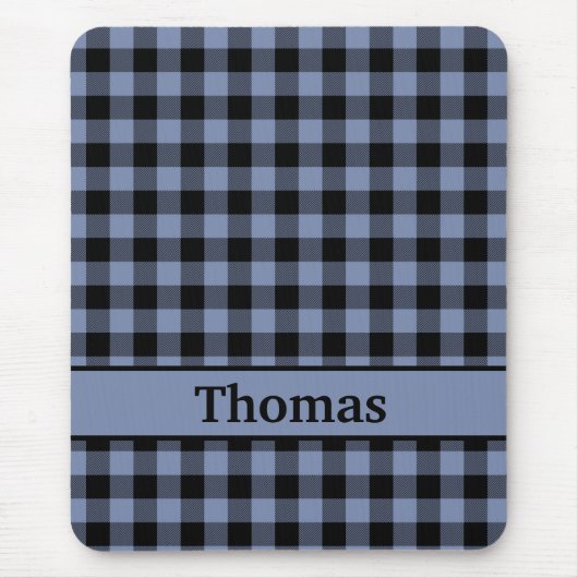 Monogramm Schwarz-Blau-Karo, Buffalo-Karo Mousepad (Vorne)