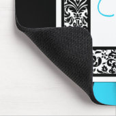 Monogramm Schwarz, Blau, Weiße Damassousepad Mousepad (Ecke)