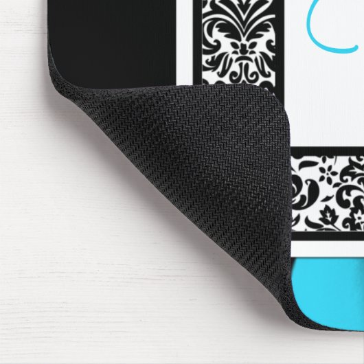 Monogramm Schwarz, Blau, Weiße Damassousepad Mousepad (Ecke)