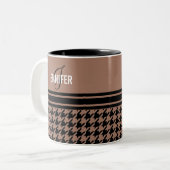 Monogramm schwarz-braun-Hahnentrittmuster Zweifarbige Tasse (Vorderseite Links)
