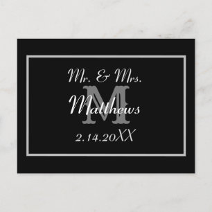 Monogramm Schwarz Bräutigam Datum Hochzeit Danke Postkarte