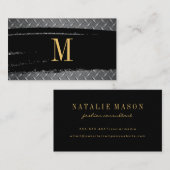Monogramm Schwarz/Gold gebürstet | Stahldiamant pl Visitenkarte (Vorne/Hinten)