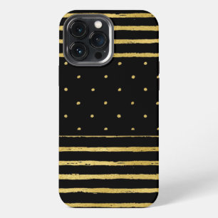 Monogramm Schwarz Gold Gestreifte Punkte iPhone 13 Pro Max Hülle