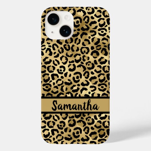 Monogramm Schwarz Gold Leopard Gepard Druck Case-Mate iPhone Hülle (Rückseite)