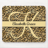 Monogramm Schwarz Gold Leopard Print Gepard Tier Mousepad (Vorne)