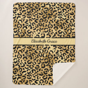 Monogramm Schwarz Gold Leopard Print Gepard Tier Sherpadecke