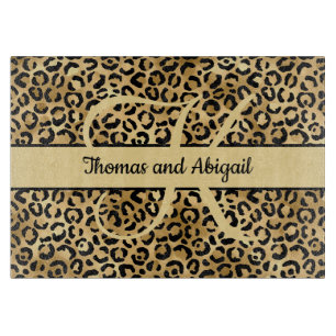 Monogramm Schwarz Gold Leopardenprint Cheetah Tier Schneidebrett