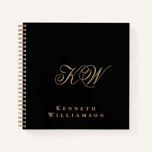 Monogramm Schwarz Gold Minimalistisch Elegant Herr Notizblock