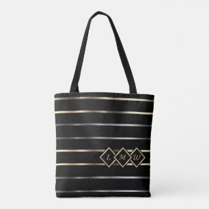 Monogramm - Schwarz, Gold, Silberstreifen Tasche