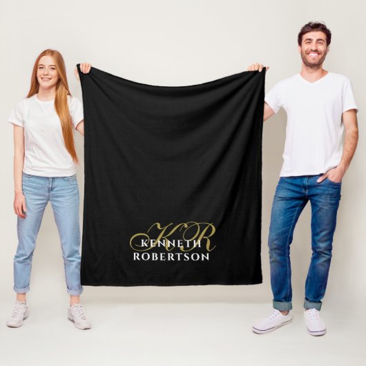Monogramm Schwarz Gold Weiß Minimalistisch Elegant Fleecedecke (Beispiel)