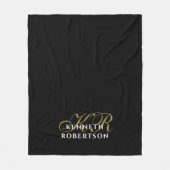 Monogramm Schwarz Gold Weiß Minimalistisch Elegant Fleecedecke (Vorderseite)