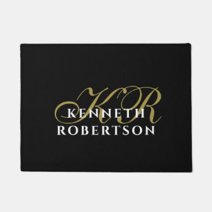 Monogramm Schwarz Gold Weiß Minimalistisch Elegant Fußmatte