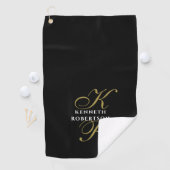 Monogramm Schwarz Gold Weiß Minimalistischer Elega Golfhandtuch (Insitu)