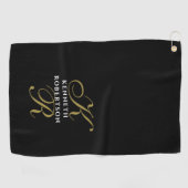Monogramm Schwarz Gold Weiß Minimalistischer Elega Golfhandtuch (Horizontal)