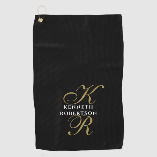 Monogramm Schwarz Gold Weiß Minimalistischer Elega Golfhandtuch (Vorderseite)
