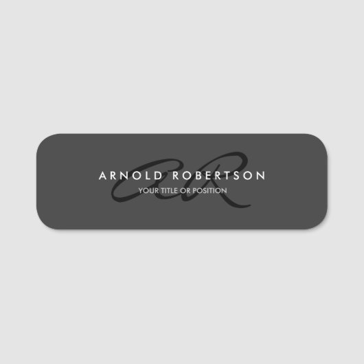 Monogramm Schwarz Grau Anpassen Name Hinzufügen Namensschild (Vorderseite)