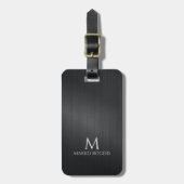Monogramm Schwarz Grau Gebürstete Aluminiumtextur Gepäckanhänger (Vorderseite vertikal)