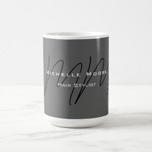 Monogramm Schwarz Grau Kalligrafie Kaffeetasse