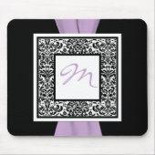 Monogramm Schwarz, Lavendel, Weiße Damassousepad Mousepad (Vorne)