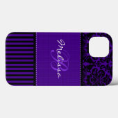 Monogramm Schwarz, Lila Damask Strip-iPad Air Hüll Case-Mate iPhone Hülle (Rückseite (Horizontal))
