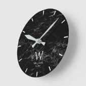 Monogramm Schwarz Marmor Weiß Anfangsbuchstabe & B Runde Wanduhr (Winkel)