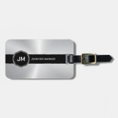 Monogramm, Schwarz-Metallisches Silbermuster-Desig Gepäckanhänger (Vorderseite horizontal)