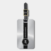 Monogramm, Schwarz-Metallisches Silbermuster-Desig Gepäckanhänger (Vorderseite vertikal)