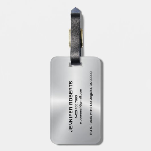 Monogramm, Schwarz-Metallisches Silbermuster-Desig Gepäckanhänger (Rückseite vertikal)