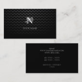 Monogramm Schwarz mit Chevron-Muster Visitenkarte (Vorne/Hinten)