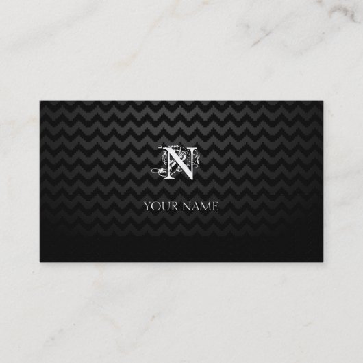 Monogramm Schwarz mit Chevron-Muster Visitenkarte (Vorderseite)