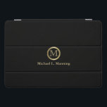 Monogramm Schwarz mit Goldakzenten iPad Pro Cover<br><div class="desc">Monogram Styled iPad Cover für Sie bereit zu personalisieren. ✔ Nicht alle Vorlagenbereiche müssen geändert werden. 📌 Wenn Sie weitere Anpassungen benötigen, klicken Sie bitte auf den Button "Weitere Anpassungen vornehmen" oder "Design anpassen oder bearbeiten" und verwenden Sie unser Designwerkzeug, um die Größe, den Rotation, die Textfarbe, den Text und...</div>