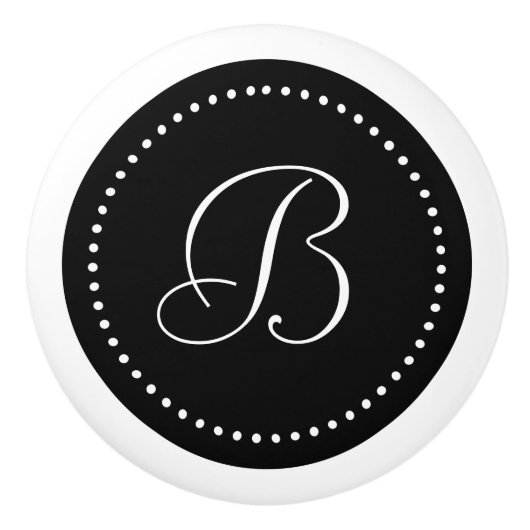 Monogramm Schwarz mit Punkten, Script-Schriftart Keramikknauf (Vorderseite)