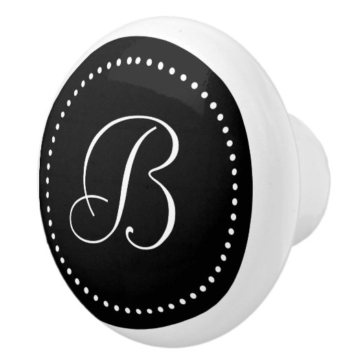 Monogramm Schwarz mit Punkten, Script-Schriftart Keramikknauf (Rechts)