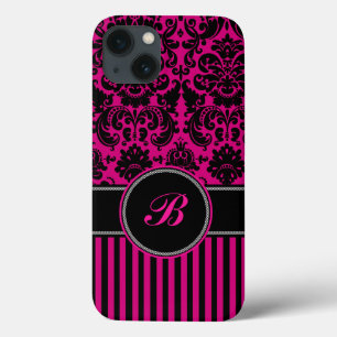 Monogramm Schwarz, rosa Damask Strip-iPad Air Hüll Case-Mate iPhone Hülle
