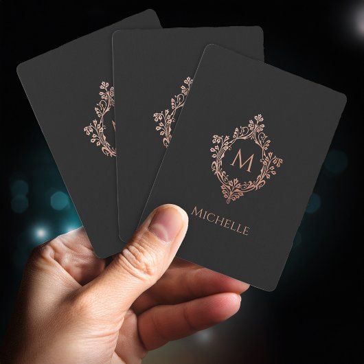 Monogramm Schwarz Rosa Elegantes Vintages Wappen I Spielkarten
