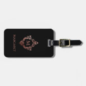 Monogramm Schwarz Rosa Initiale & Wappen Elegant V Gepäckanhänger (Vorderseite horizontal)