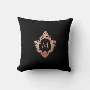 Monogramm Schwarz Rosa Roségold Elegantes Verziert Kissen