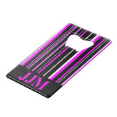 Monogramm Schwarz, rosa Strichcodestreifen Kreditkarten Flaschenöffner (Rückseite Schrägansicht)