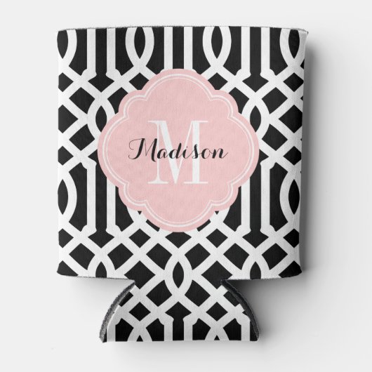 Monogramm Schwarz-Rosa Trellis Dosenkühler (Vorderseite)