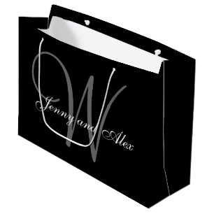 Monogramm schwarz-silberne Hochzeit Große Geschenktüte