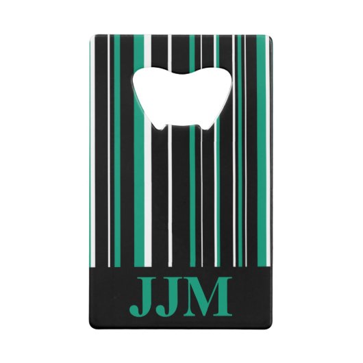 Monogramm Schwarz, Smaragdgrüner Strichcodestreife Kreditkartenflaschenöffner (Vorderseite)