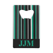 Monogramm Schwarz, Smaragdgrüner Strichcodestreife Kreditkartenflaschenöffner (Rückseite)