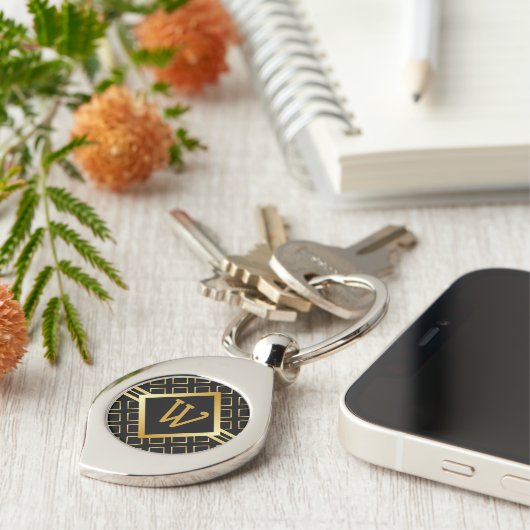 Monogramm SCHWARZ und FAUX Gold Muster INITIALE nu Schlüsselanhänger (Seite)