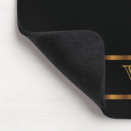 Monogramm Schwarz und Gold Mousepad (Ecke)